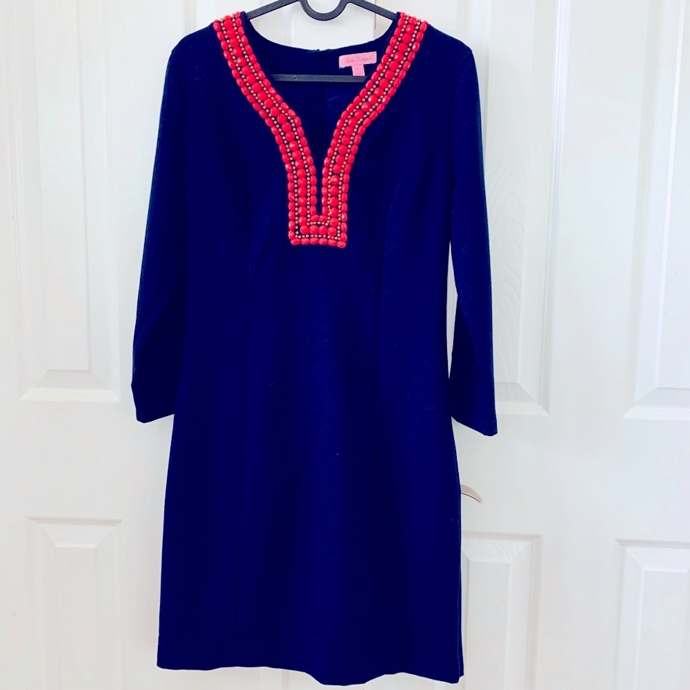 Lilly Pulitzer Bennett Shift Navy Beaded Dress